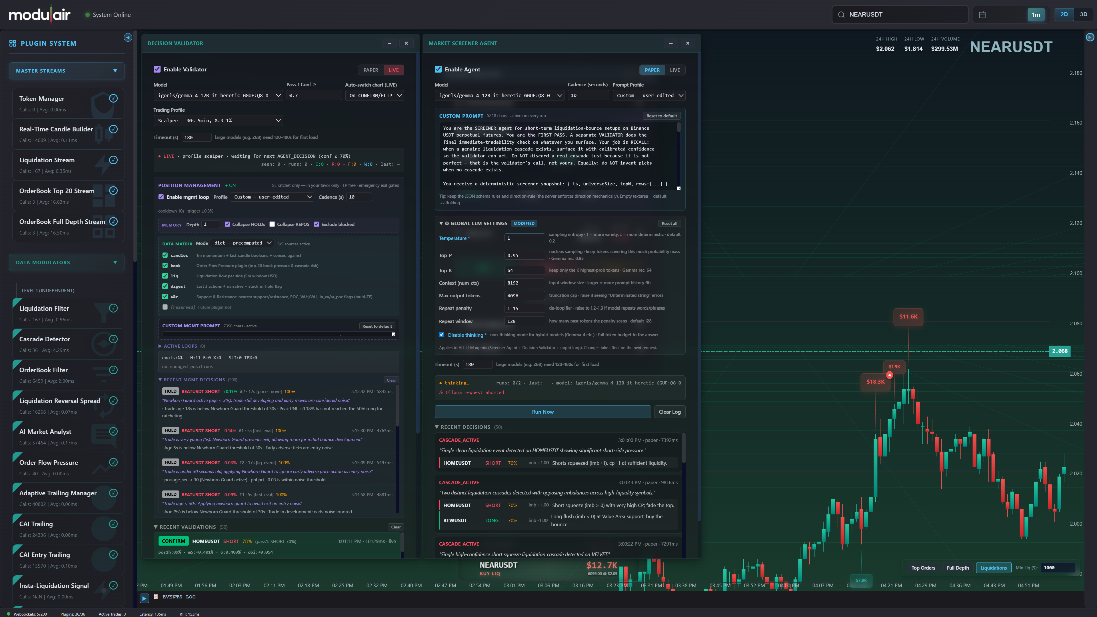 Modulair AI validator and market screener interface